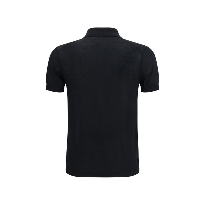 Aragona Cashmere Black Cotton Polo Shirt
