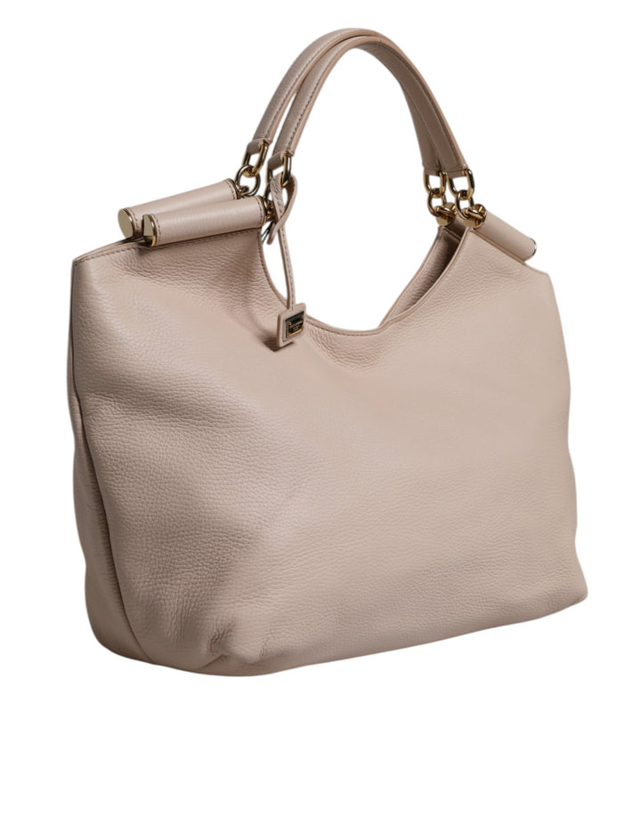 Dolce & Gabbana Light Pink Leather Logo Plaque Tote Shoulder Borse Bag