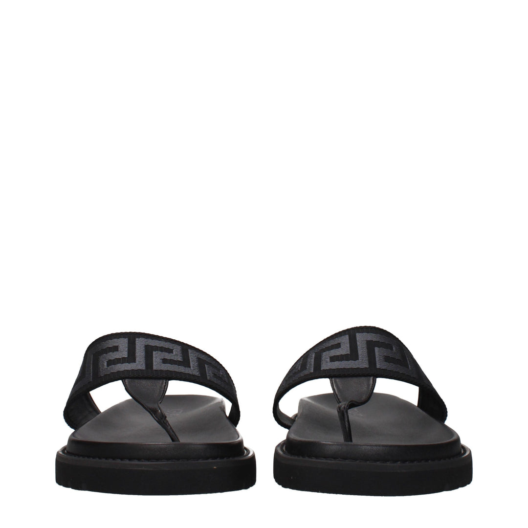 Versace Black Fabric Flip-Flop Sandals