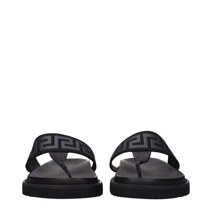 Versace Black Fabric Flip-Flop Sandals