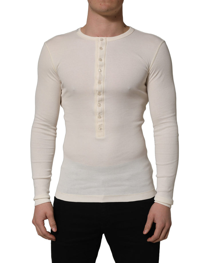 Dolce & Gabbana White Long Sleeves Henley Pullover Sweater