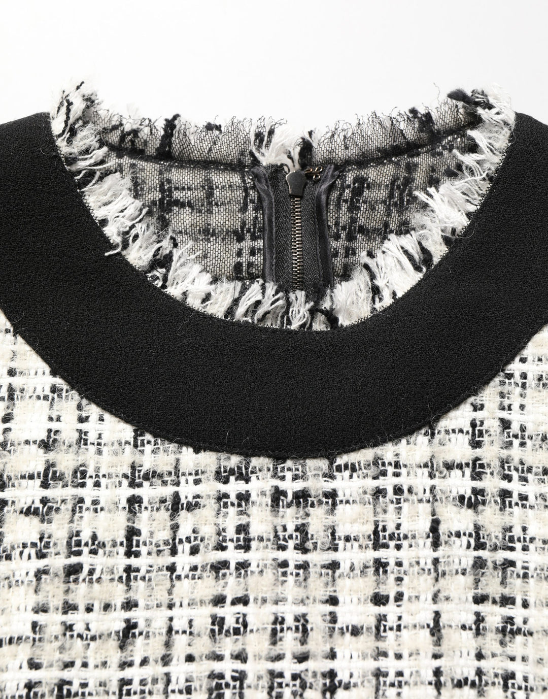 Dolce & Gabbana Black White Tweed Sheath A-line Midi Dress