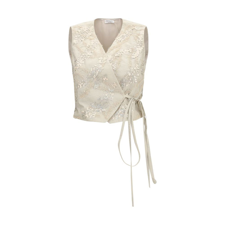 Brunello Cucinelli Beige Cotton Sleveless Jacket