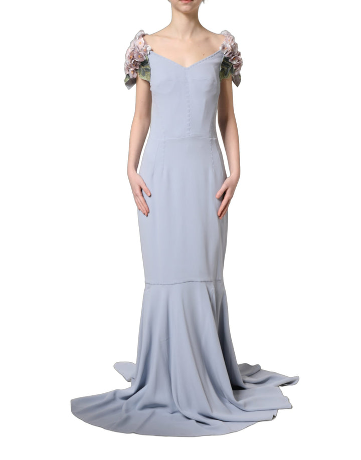 Dolce & Gabbana Light Blue Hydrangea Embellished Cap Sleeve Dress