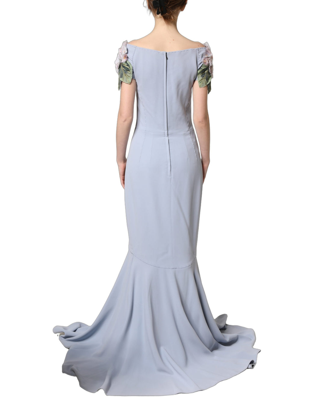 Dolce & Gabbana Light Blue Hydrangea Embellished Cap Sleeve Dress