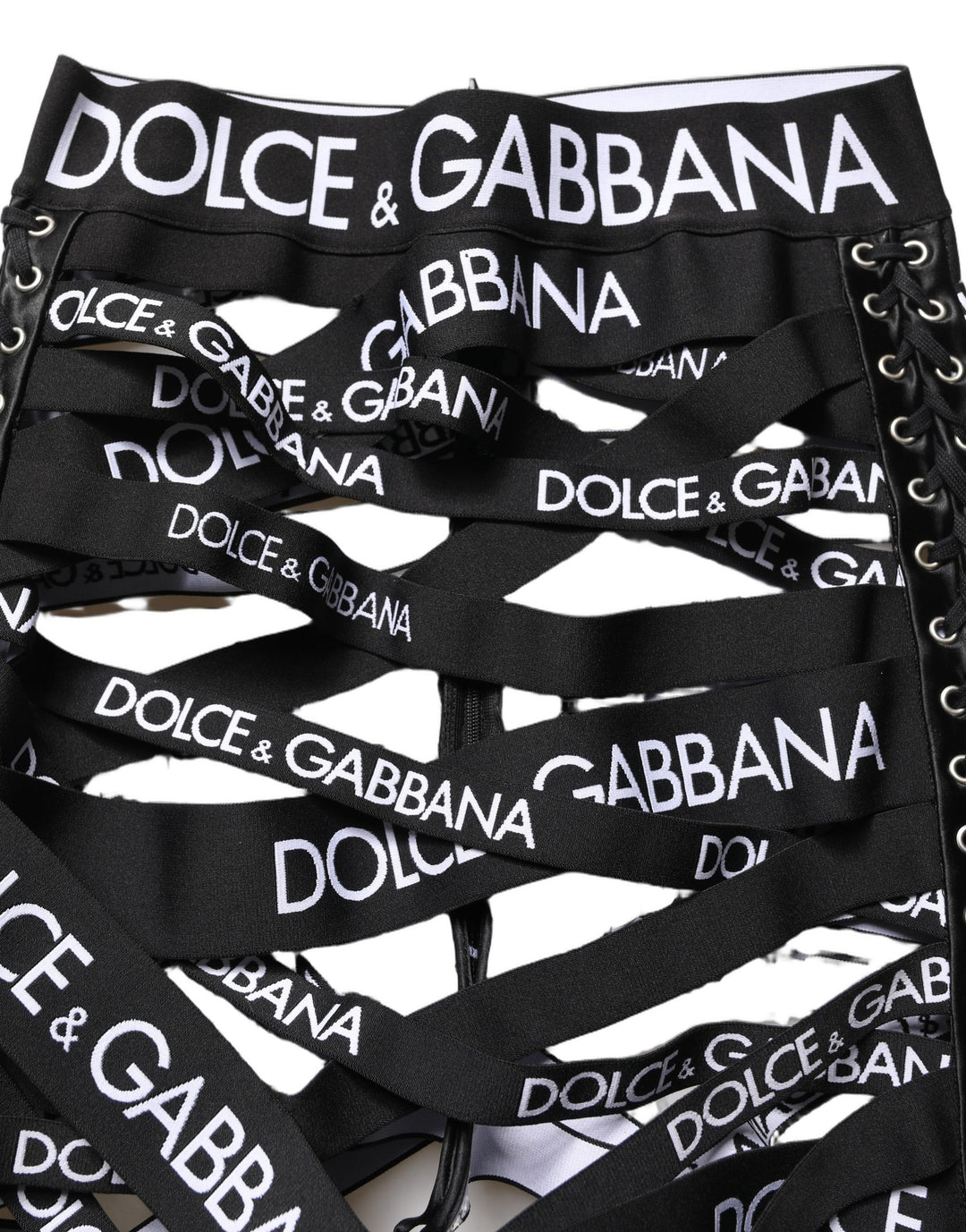 Dolce & Gabbana Black Logo Tape Cut Out Skinny High Waist Pants