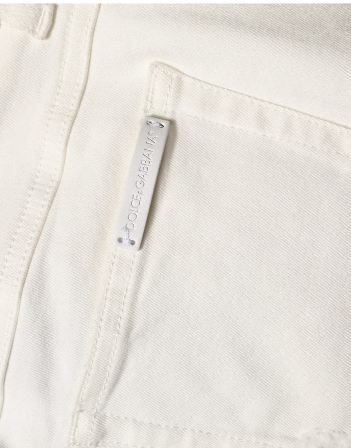 Dolce & Gabbana White Tattered Skinny Cotton Denim Jeans