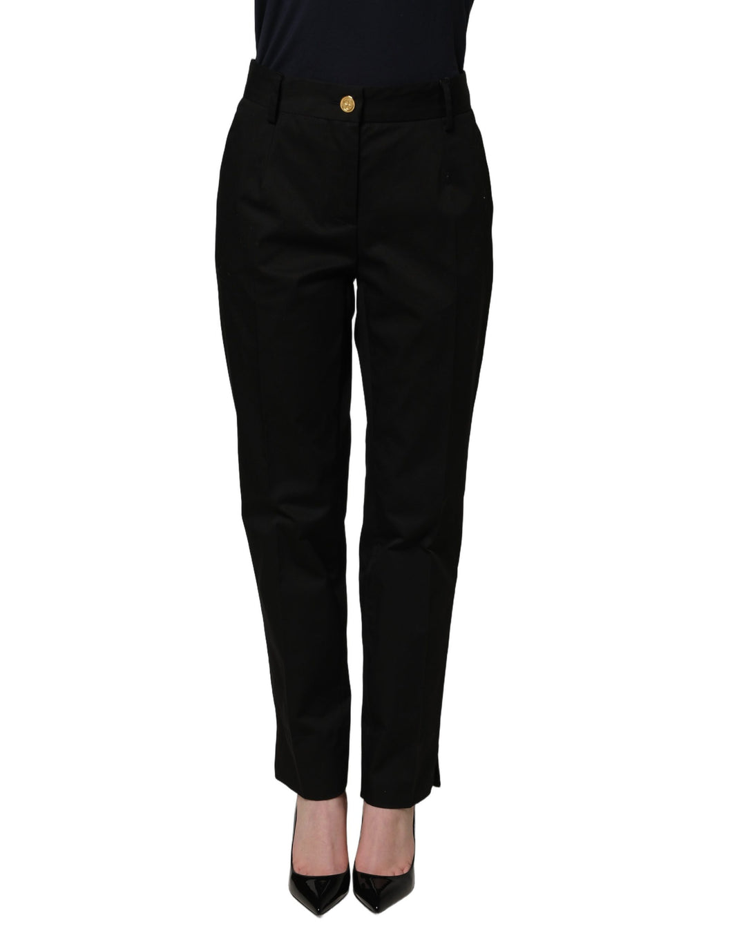 Dolce & Gabbana Black Tapered Leg Dress Cotton Trousers Pants