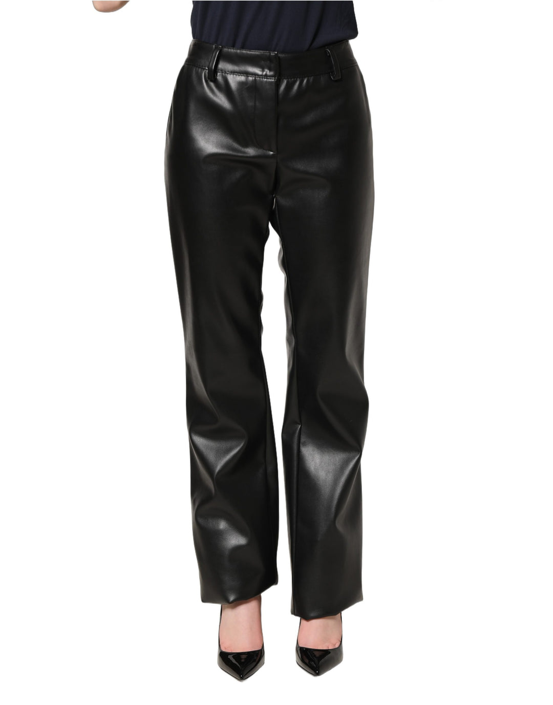 Dolce & Gabbana Black PU Leather High Waisted Trouser Pants