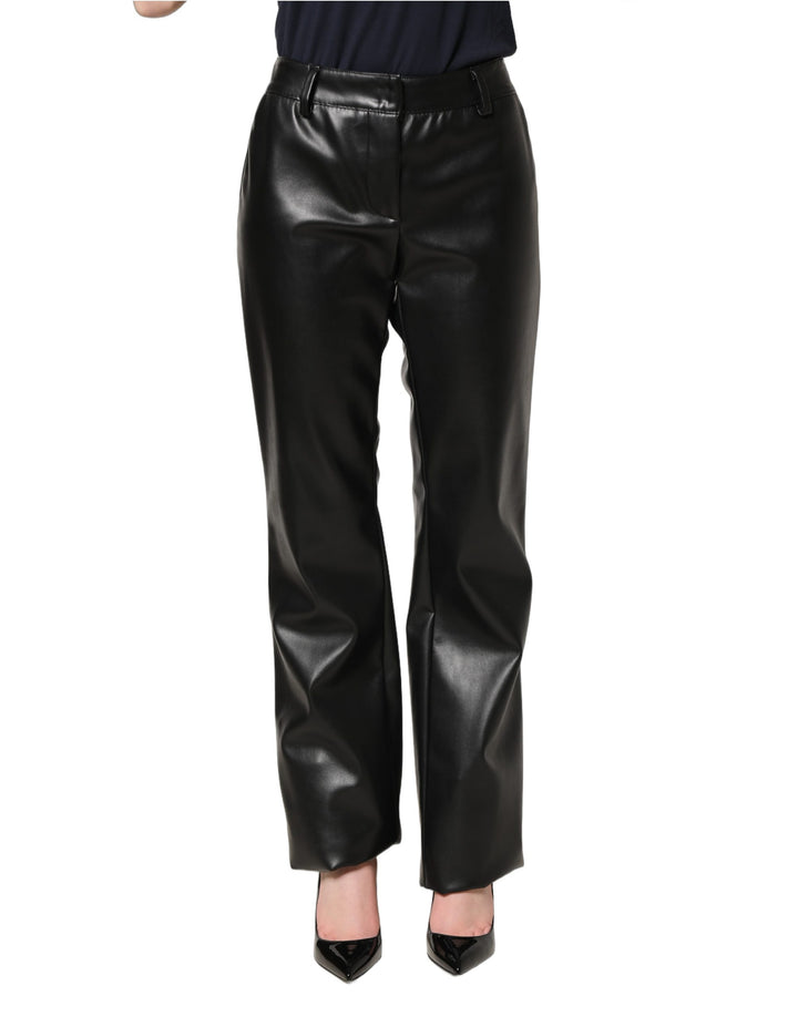 Dolce & Gabbana Black PU Leather High Waisted Trouser Pants