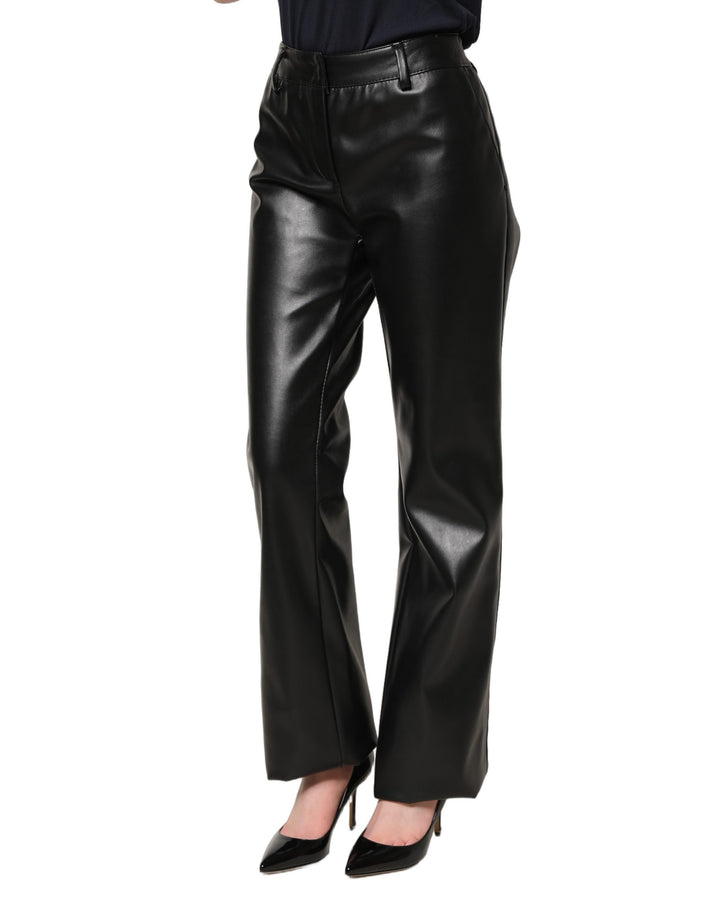 Dolce & Gabbana Black PU Leather High Waisted Trouser Pants