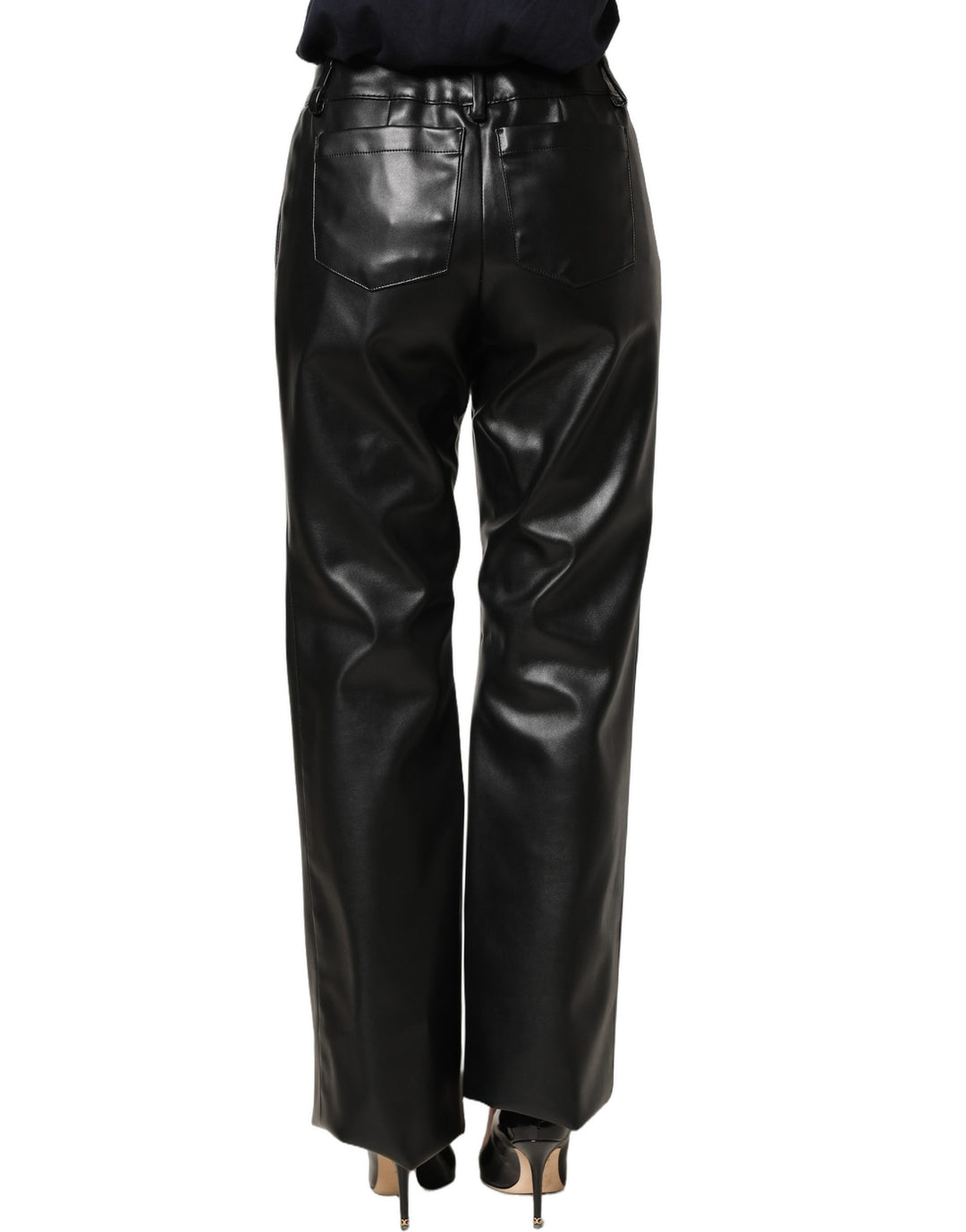 Dolce & Gabbana Black PU Leather High Waisted Trouser Pants