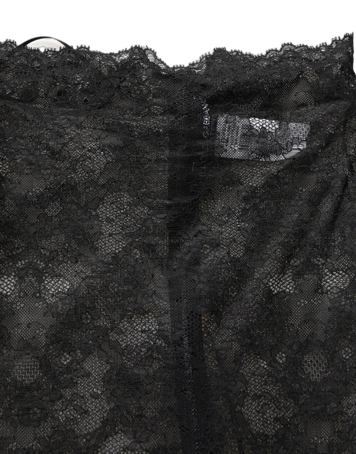 Dolce & Gabbana Black Floral Lace High Waist KneeLength Skirt
