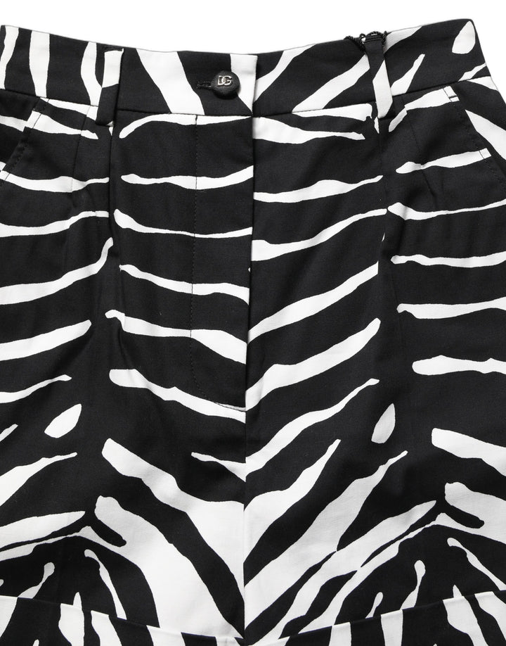 Dolce & Gabbana Black White Zebra Print Cotton High Waist Shorts