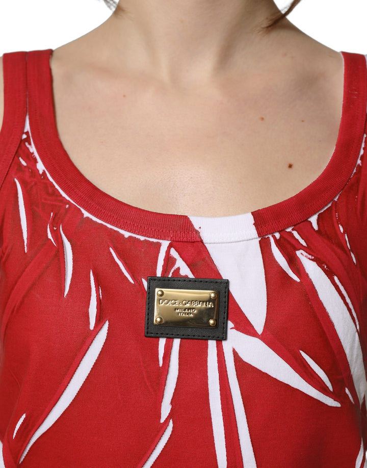 Dolce & Gabbana Red White Abstract Cotton Sleeveless Tank Top
