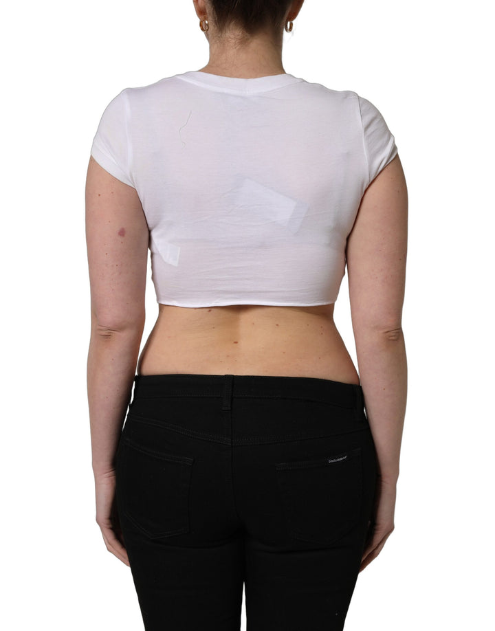 Dolce & Gabbana White Logo Embroidered Tie Waist Cropped Top