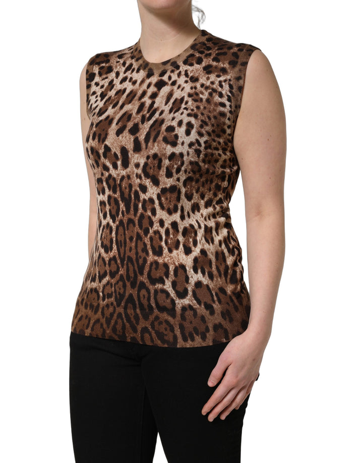 Dolce & Gabbana Brown Leopard Crew Neck Sleeveless Tank Top