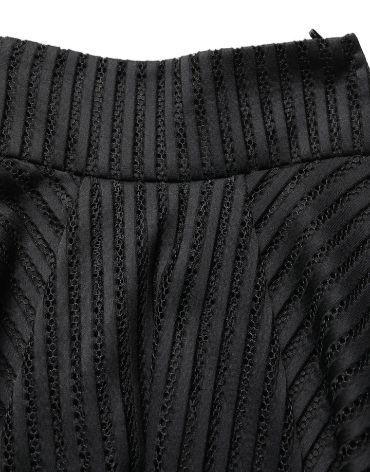 PINKO Cotton Striped Flared Silhouette Aline Midi Black