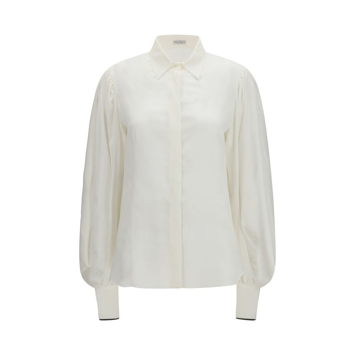 Brunello Cucinelli White Silk Blouse