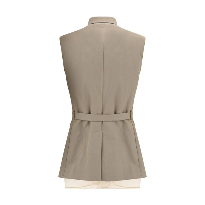 Brunello Cucinelli Beige Cotton Sleveless Jacket