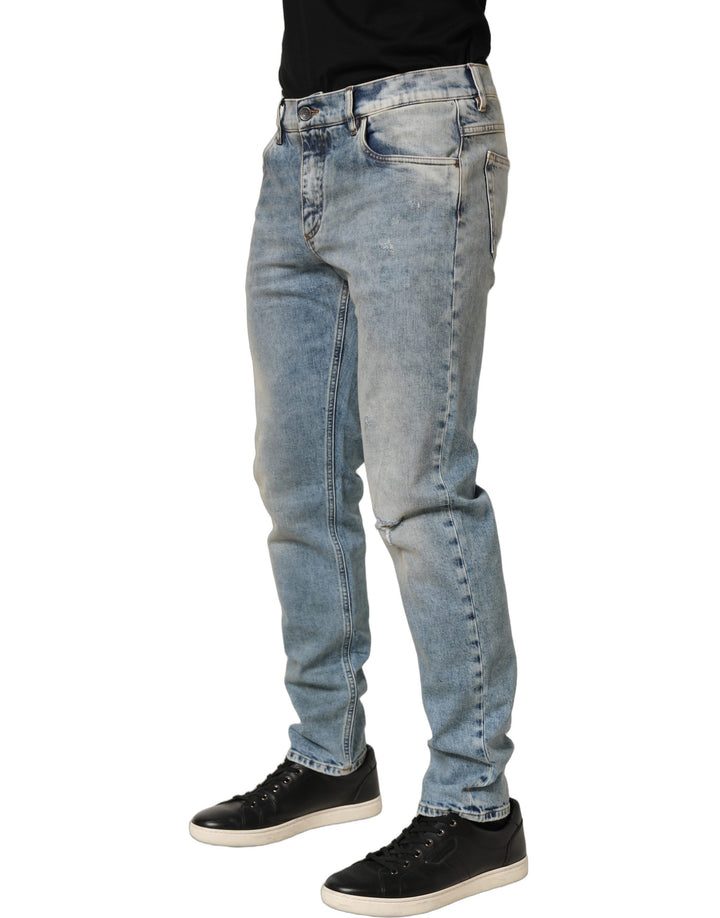 Dolce & Gabbana Blue Washed Mid Waist Straight Men Denim Jeans