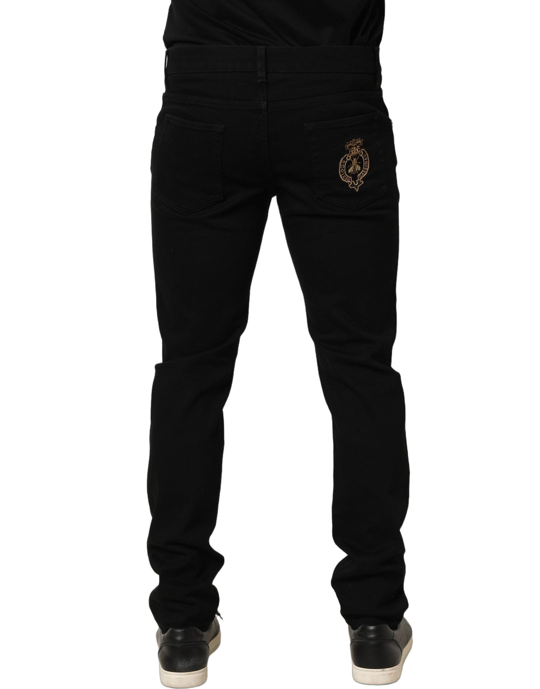 Dolce & Gabbana Black Heraldic Embroidered Skinny Denim Jeans