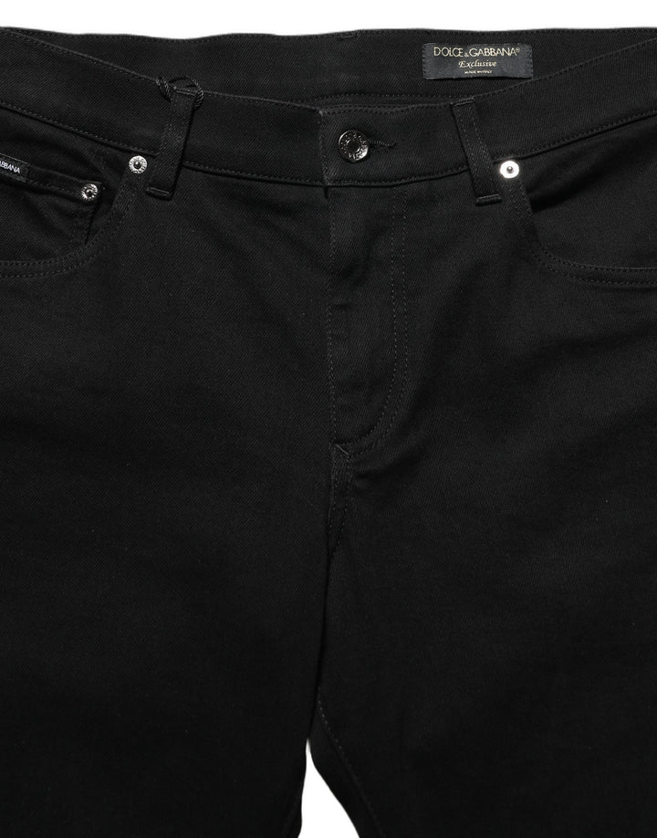 Dolce & Gabbana Black Heraldic Embroidered Skinny Denim Jeans