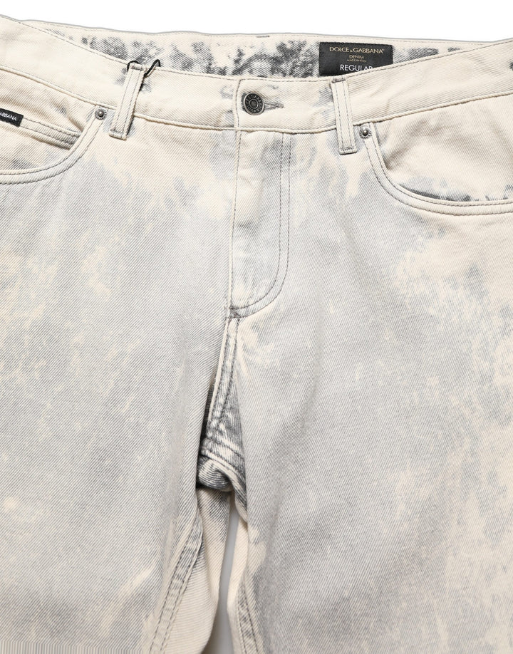 Dolce & Gabbana Beige Tie Dye Cotton Straight Men Denim Jeans