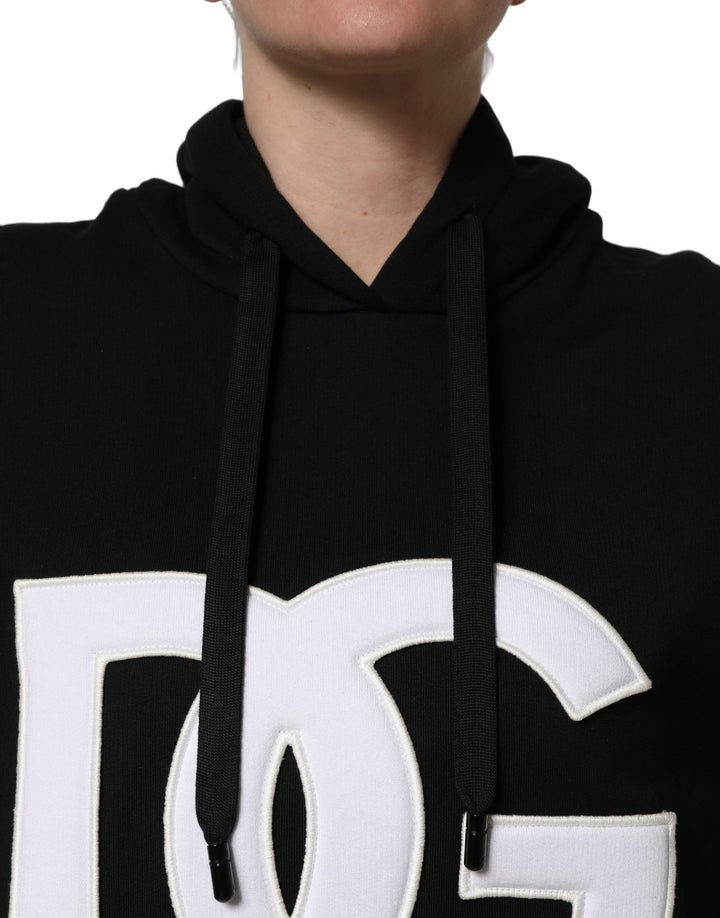 Dolce & Gabbana BlackWhite Appliqué Hooded Sweatshirt Sweater