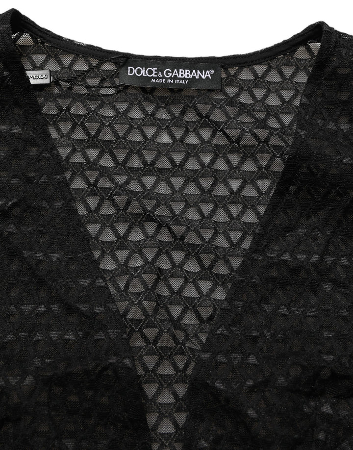 Dolce & Gabbana Black Nylon Fishnet Long Sleeve Cropped Top