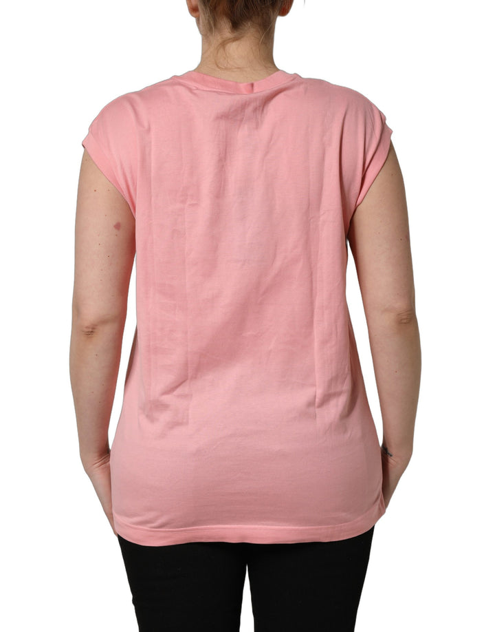 Dolce & Gabbana Pink Cotton DG Logo Round Neck Tank T-shirt
