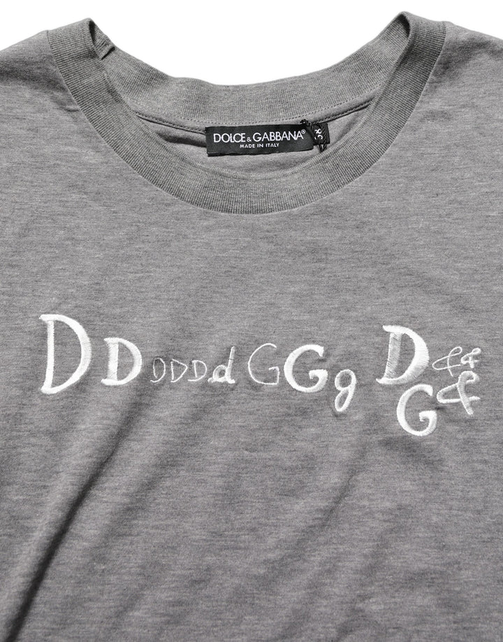 Dolce & Gabbana Gray Logo Embroidery Short Sleeve T-shirt