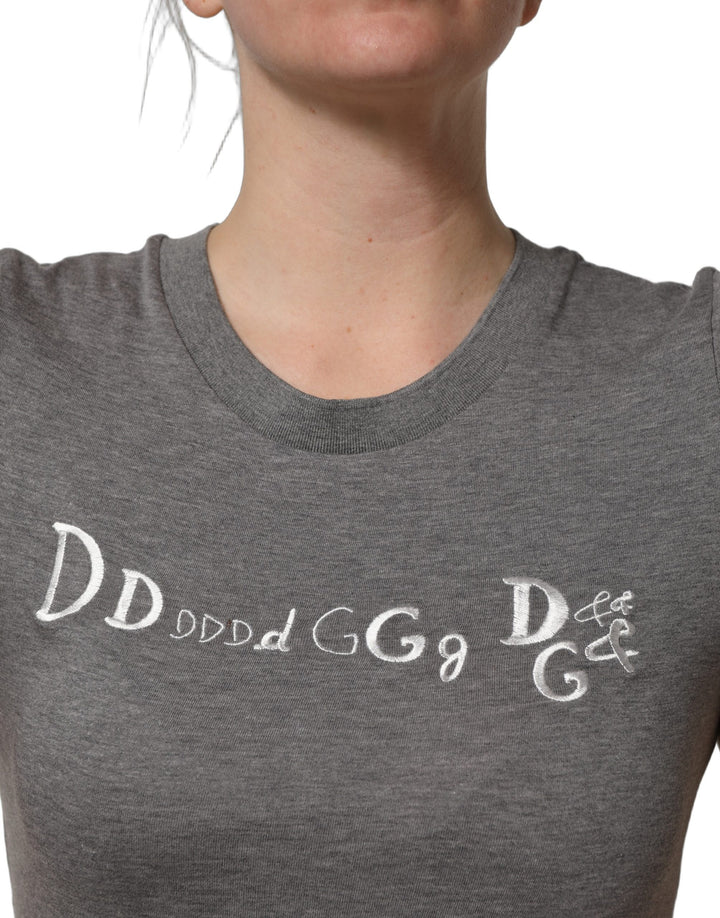 Dolce & Gabbana Gray Logo Embroidery Short Sleeve T-shirt