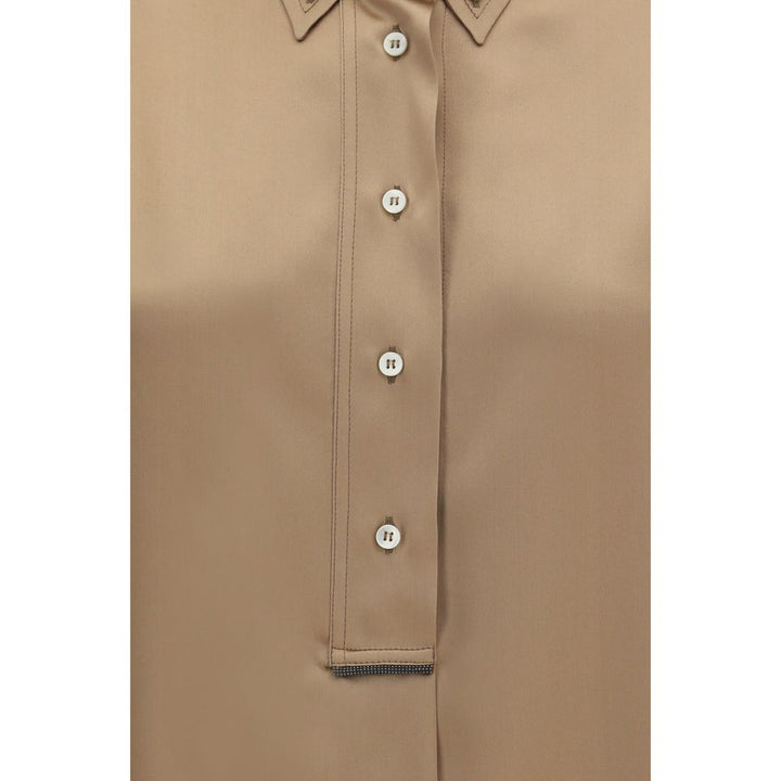 Brunello Cucinelli Beige Silk Shortsleeve Shirt