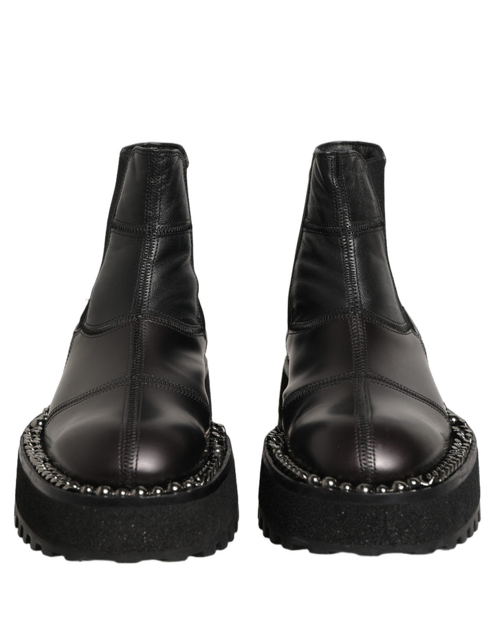 Dolce & Gabbana Black Leather Slip On Chelsea Boots Shoes