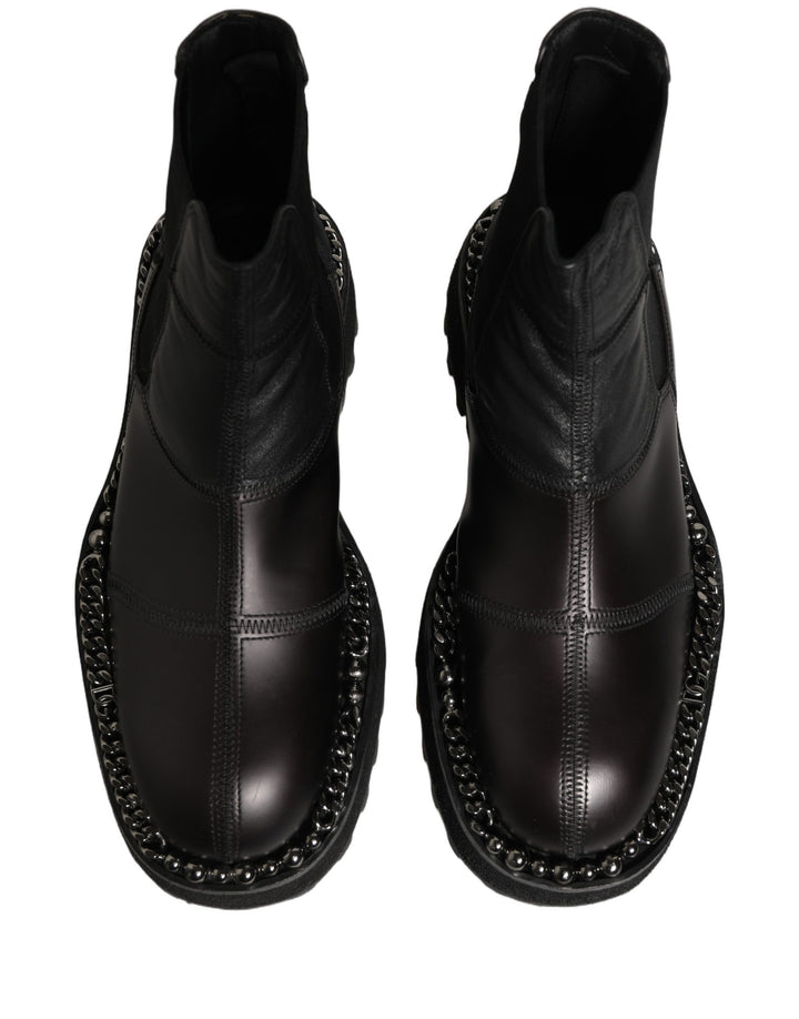 Dolce & Gabbana Black Leather Slip On Chelsea Boots Shoes