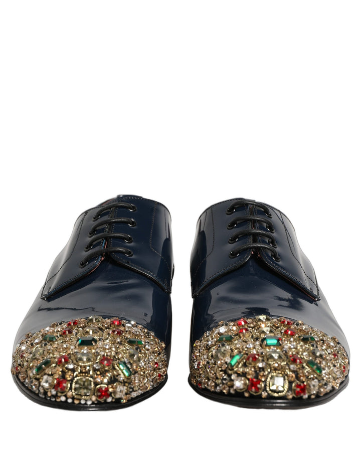 Dolce & Gabbana Blue Embellished Men Derby Dress Formal Shoes