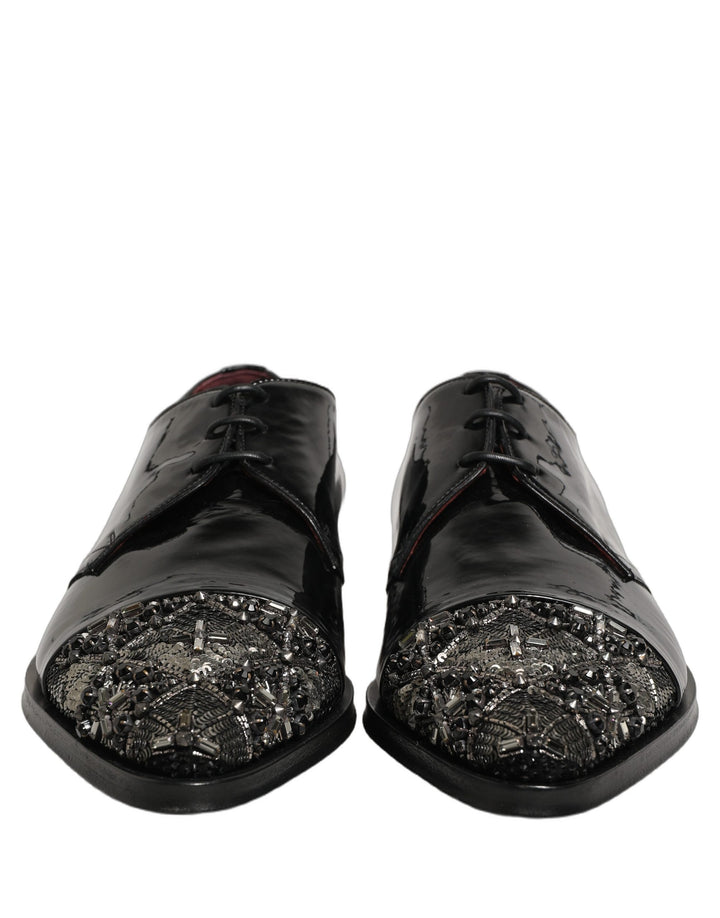 Dolce & Gabbana Black Embellished Derby Dress Formal Shoes