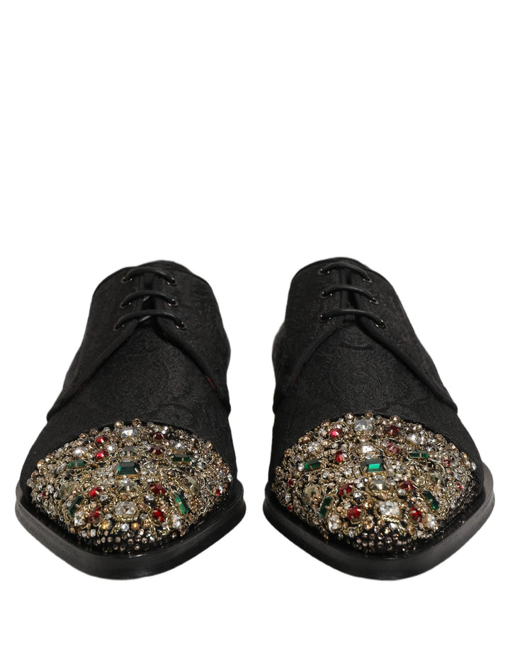 Dolce & Gabbana Black Embellished Men Derby Dress Formal Shoes