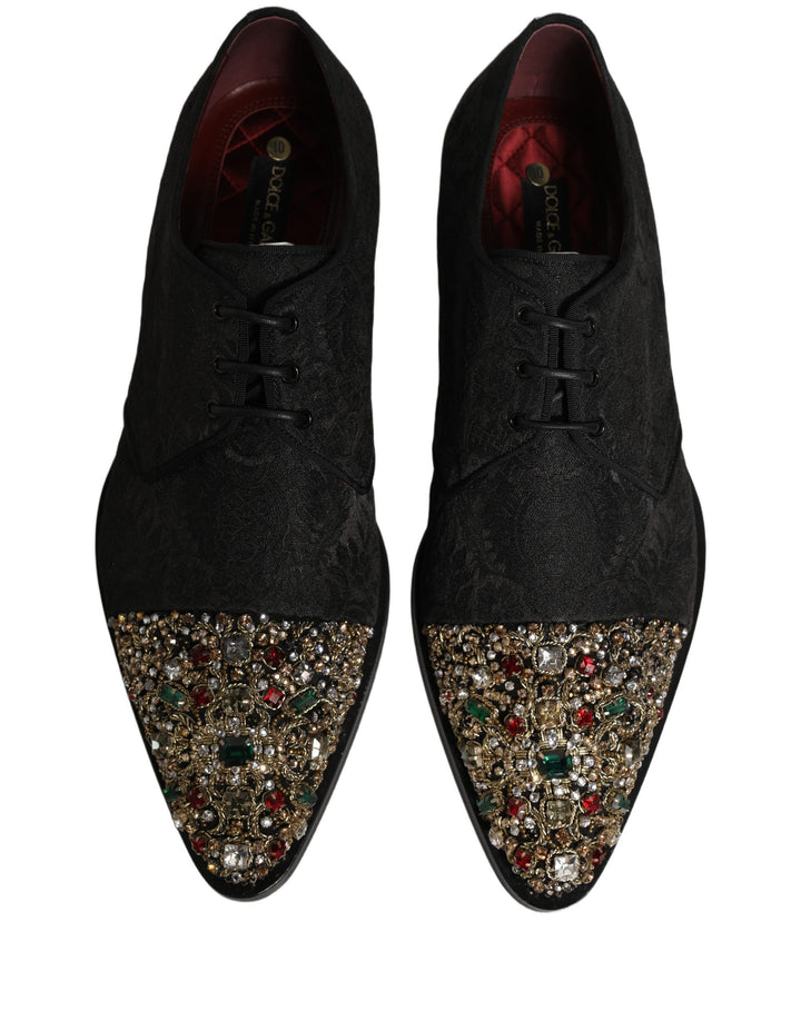 Dolce & Gabbana Black Embellished Men Derby Dress Formal Shoes