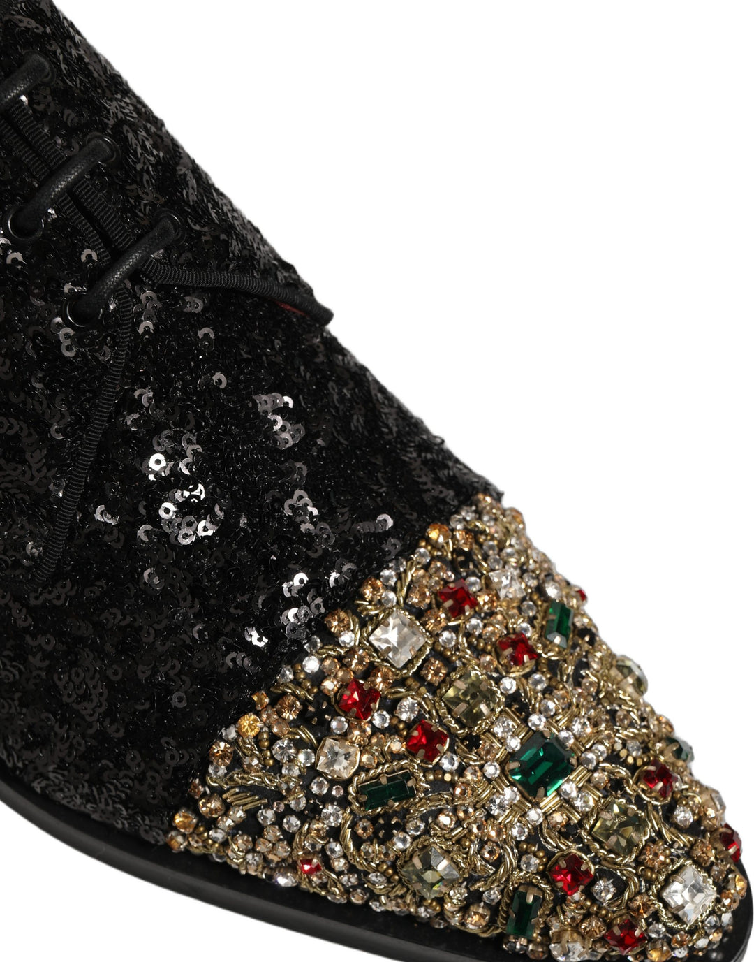 Dolce & Gabbana Black Sequin Embellished Men Derby Dress Shoes