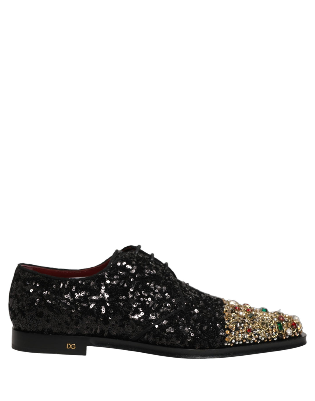 Dolce & Gabbana Black Sequin Embellished Men Derby Dress Shoes