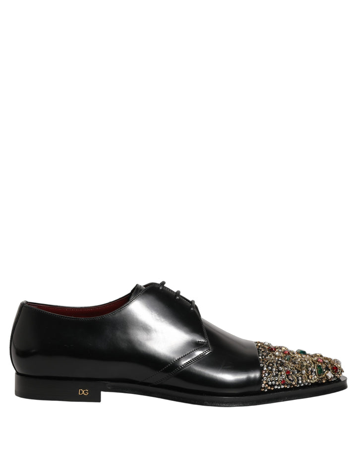 Dolce & Gabbana Black Embellished Derby Dress Formal Shoes