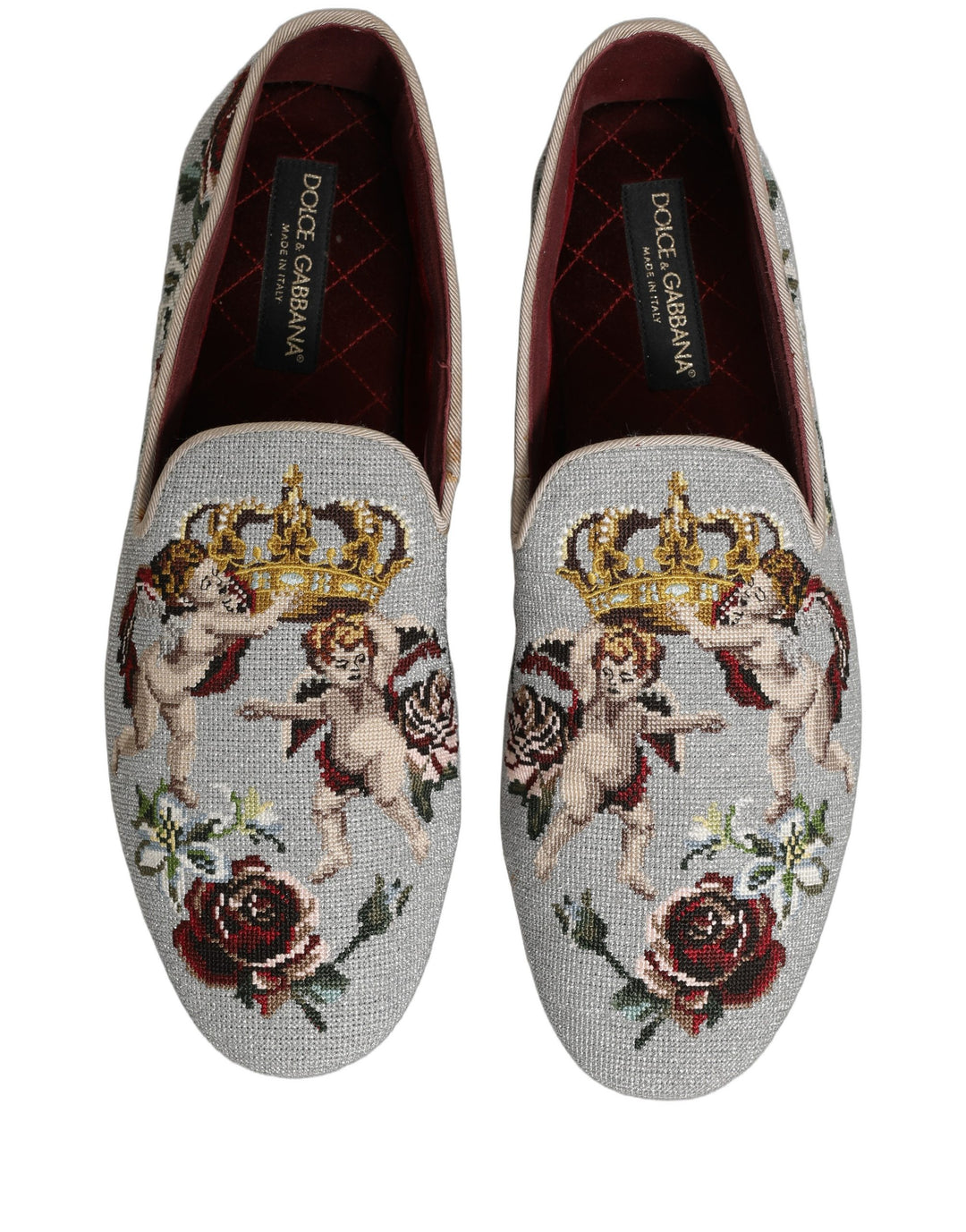 Dolce & Gabbana Gray Crown Rose Angel Embroidery Loafer Shoes