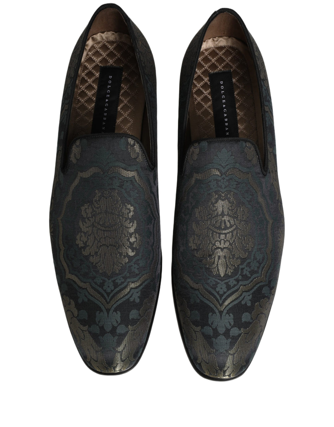 Dolce & Gabbana Black Floral Brocade Slip On Loafers Shoes