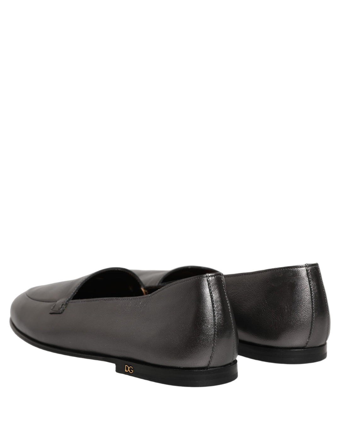 Dolce & Gabbana Silver Leather DG Logo Slip On Loafers Shoes