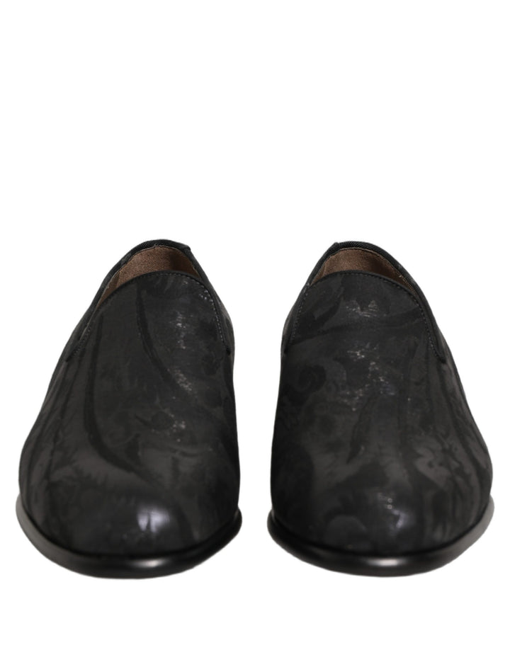 Dolce & Gabbana Black Brocade Men Slip On Dress Loafers Shoes