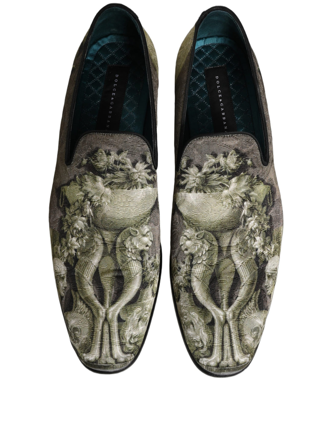 Dolce & Gabbana Brown Baroque Print Slip On Loafers Shoes