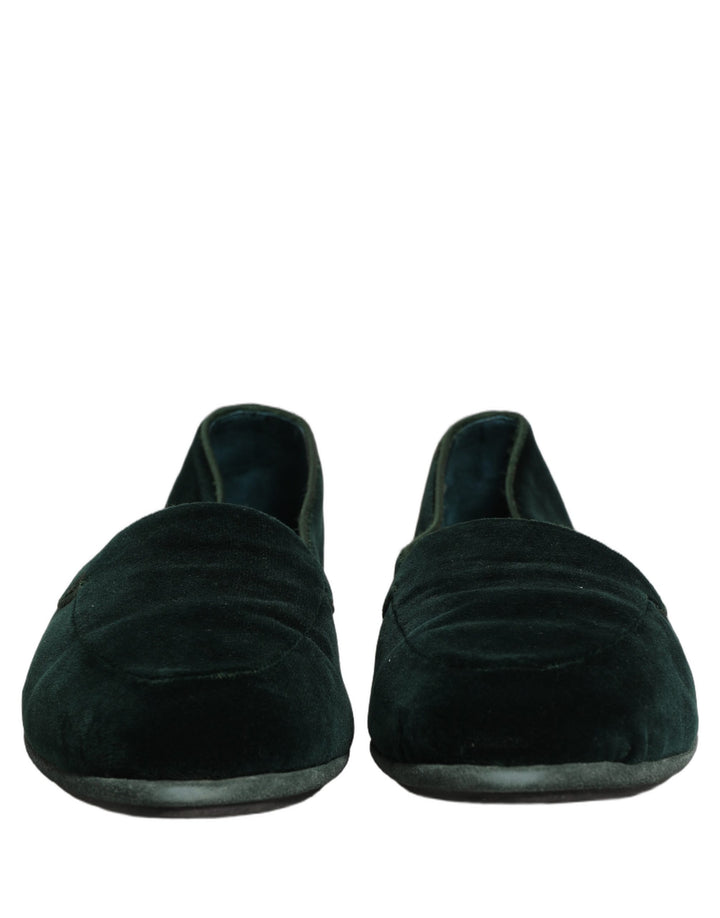 Dolce & Gabbana Green Velvet Slip On Men Flats Loafers Shoes
