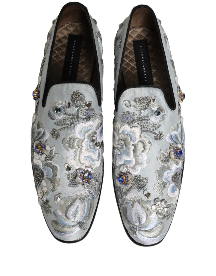 Dolce & Gabbana White Floral Embellished Men Loafers  Shoes